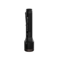 Black Ledlenser LED flashlight with textured grip and compact design.