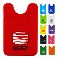 A red phone wallet with a logo, featuring a slot for cards and available in various colours.