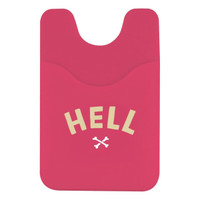 A pink wallet with two compartments and a graphic feature. It has a logo on the surface.