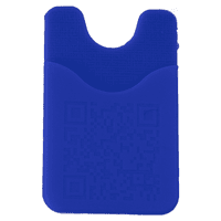 A blue smart wallet designed to hold cards and features a textured surface and a logo.