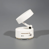 A white recycled ABS vacuum suction magnetic phone stand with an adjuster and an on/off switch.