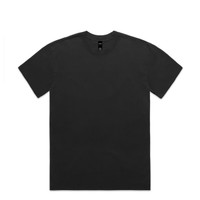 A plain black heavy faded tee with a crew neckline and short sleeves, featuring a logo on the collar.