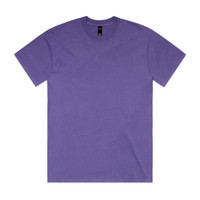 A purple heavy faded tee with a classic crew neck design and short sleeves. It features a logo on the label.