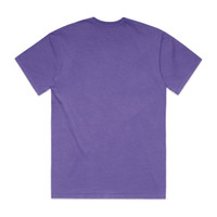 A purple T-shirt with a standard crew neck and short sleeves. The back features a logo.