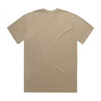 A khaki heavy faded tee, featuring a classic crew neck and short sleeves, with a branding logo.