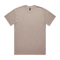 A beige heavy faded tee shirt with a plain design and a label at the neckline. It has no visible logos or branding.