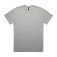 A light grey T-shirt with a round neck and short sleeves, featuring a label on the collar.