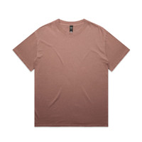 A heavy faded tee in a gradient of muted pink tones, featuring a tag and no visible logos.