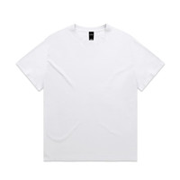 A white t-shirt featuring a relaxed fit and short sleeves. The design includes a logo at the neck.