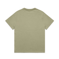 A faded green T-shirt with a plain back. The shirt has short sleeves and a relaxed fit, featuring a logo.