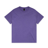 A purple heavy faded T-shirt with short sleeves and a simple design. It features a logo on the label.