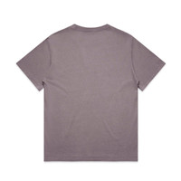 A heavy faded tee in a muted grey colour with a simple design and short sleeves. It has a small logo.