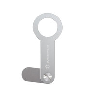 A silver Alu Magnetic Phone Holder for Laptop with a circular opening and sleek design, featuring a small logo.