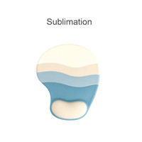 A Lightweight Bean Gel Pad in blue with creamy white wave patterns and a rounded shape. It features a logo.