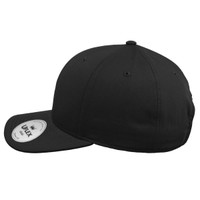 A black Classic 6 Panel Cap featuring a curved brim and a logo on the side.