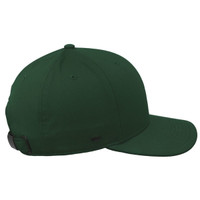 A green classic 6 panel cap featuring a snapback closure and a small logo on the side.