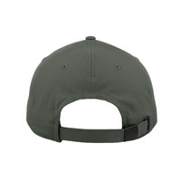 A green classic 6 panel cap featuring an adjustable strap at the back and a logo.