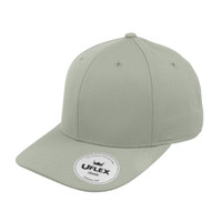 A light green classic 6 panel cap with a structured design and a logo on the front.