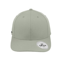 A light green classic six-panel cap with a curved brim and a logo on the side.