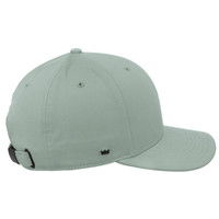 A classic six-panel cap in a muted green shade with an adjustable strap and a small logo on the side.