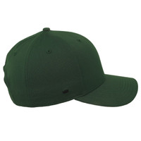 A green classic 5 panel cap with a curved peak and an embroidered logo on the side.