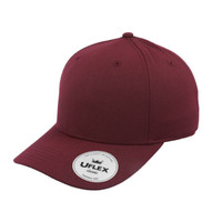 A burgundy Classic 5 Panel Cap featuring a rounded brim and a logo on the side.