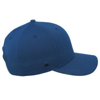 A blue Classic 5 Panel Cap featuring a curved peak and an embroidered logo.