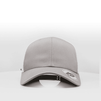 A light grey trucker cap with a curved brim and a rear mesh panel, featuring a branding logo.