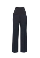 A pair of navy maternity pants with a black stretchy waistband, featuring a simple design and no visible branding.