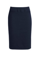 A navy blue lined skirt with a relaxed fit and a smooth finish, featuring a simple waistband and no visible logos.