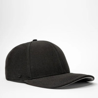 Black baseball cap with mesh side panels on white background.