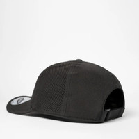 Black mesh baseball cap with adjustable strap back.