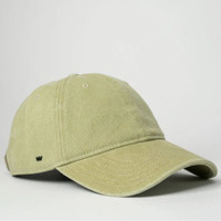 A green cotton canvas unstructured six-panel cap with a small logo on the side.