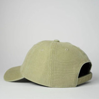 Khaki baseball cap with adjustable strap on a white background.