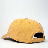 Tan baseball cap rear view with adjustable strap.