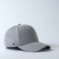 Gray baseball cap on white background, stylish mesh design.