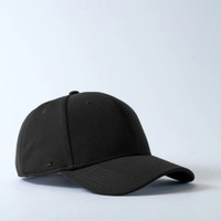 Black baseball cap on a light background.