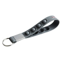 A grey Popper Stress Reliever Keyring featuring multiple push buttons and a metal keyring attachment.