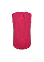 A sleeveless blouse in vibrant magenta with pleat detail at the back, featuring a smooth, flowing design.