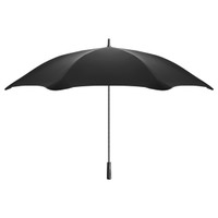 A black sport umbrella with a sturdy design and a handle, featuring a logo on the shaft.