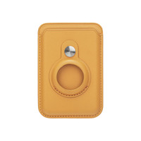 A PU magnetic card and Airtag holder in a vibrant yellow colour, featuring a circular magnetic attachment.