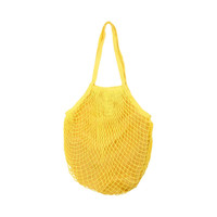 A yellow mesh grocery bag with a netted design and two handles for easy carrying.