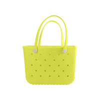 A yellow EVA beach bag with perforated design and two sturdy handles, featuring a simple logo.