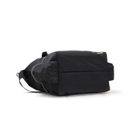 Black waterproof travel bag with side pockets and adjustable strap.