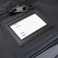 Black zipper pouch with ID pocket for contact information.