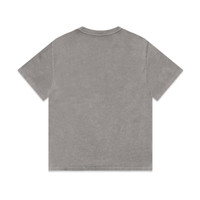 A grey stone wash heavy tee with short sleeves and a round neckline. The shirt features a logo on the back.