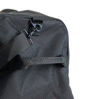 Black durable travel bag with shoulder strap and sturdy handle.