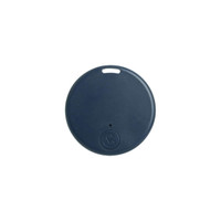 A navy blue round anti-loss smart tag with a small hole for attachment, featuring a logo on the surface.