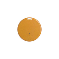 A round, yellow anti-loss smart tag featuring a small indicator light and a hole for attachment.