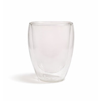 A drink bottle featuring a transparent double wall design, made of glass, ideal for reusable coffee cups.